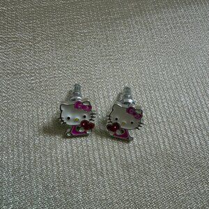 Hello Kitty Sterling Silver Enamel Pink Heart Stud Earrings